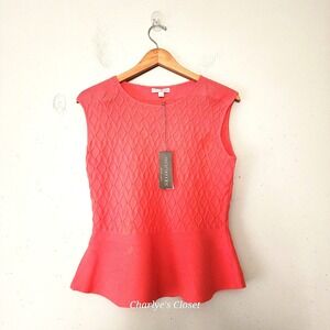 Eva Mendes x NY&Co Coral Argyle Knit Peplum Sleeveless Top L NWT Casual Layer
